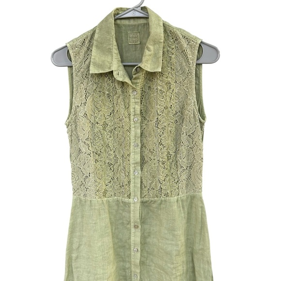 120% Lino Midi Dress - Italian Linen - Green Lace - Size Small - Picture 2 of 9